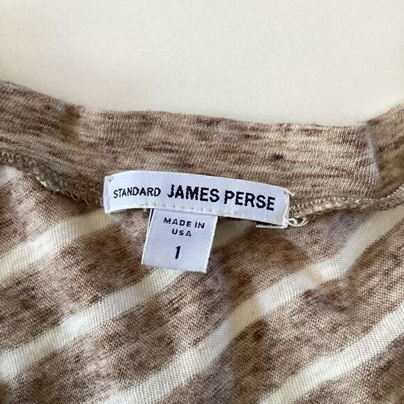 James Perse Sz 1 Striped Ruched Maxi Dress Taupe Stretch - Picture 4 of 7